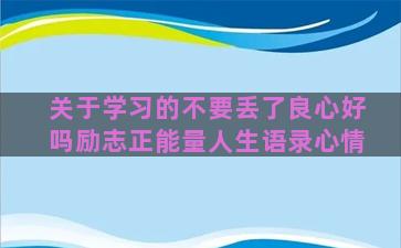 关于学习的不要丢了良心好吗励志正能量人生语录心情