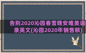 告别2020沁园春雪晚安唯美语录英文(沁园2020年销售额)