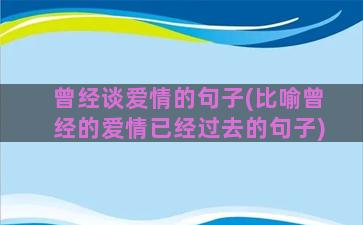 曾经谈爱情的句子(比喻曾经的爱情已经过去的句子)